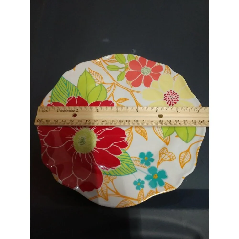 Better Homes & Gardens Scalloped Floral Melamine Dinner Plates Set Of 4- 8
